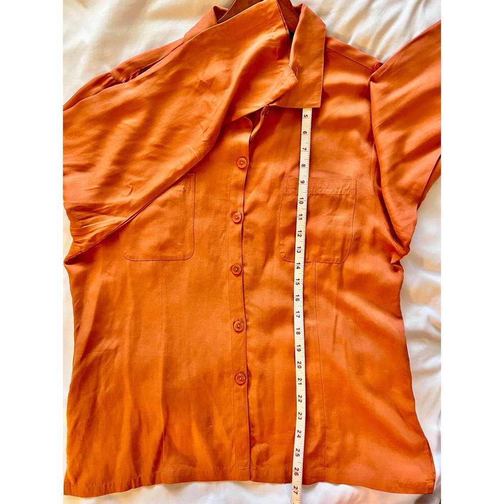 Silkland 100% Silk Button Front Blouse Orange Long Sleeve Size Large - Picture 7 of 7